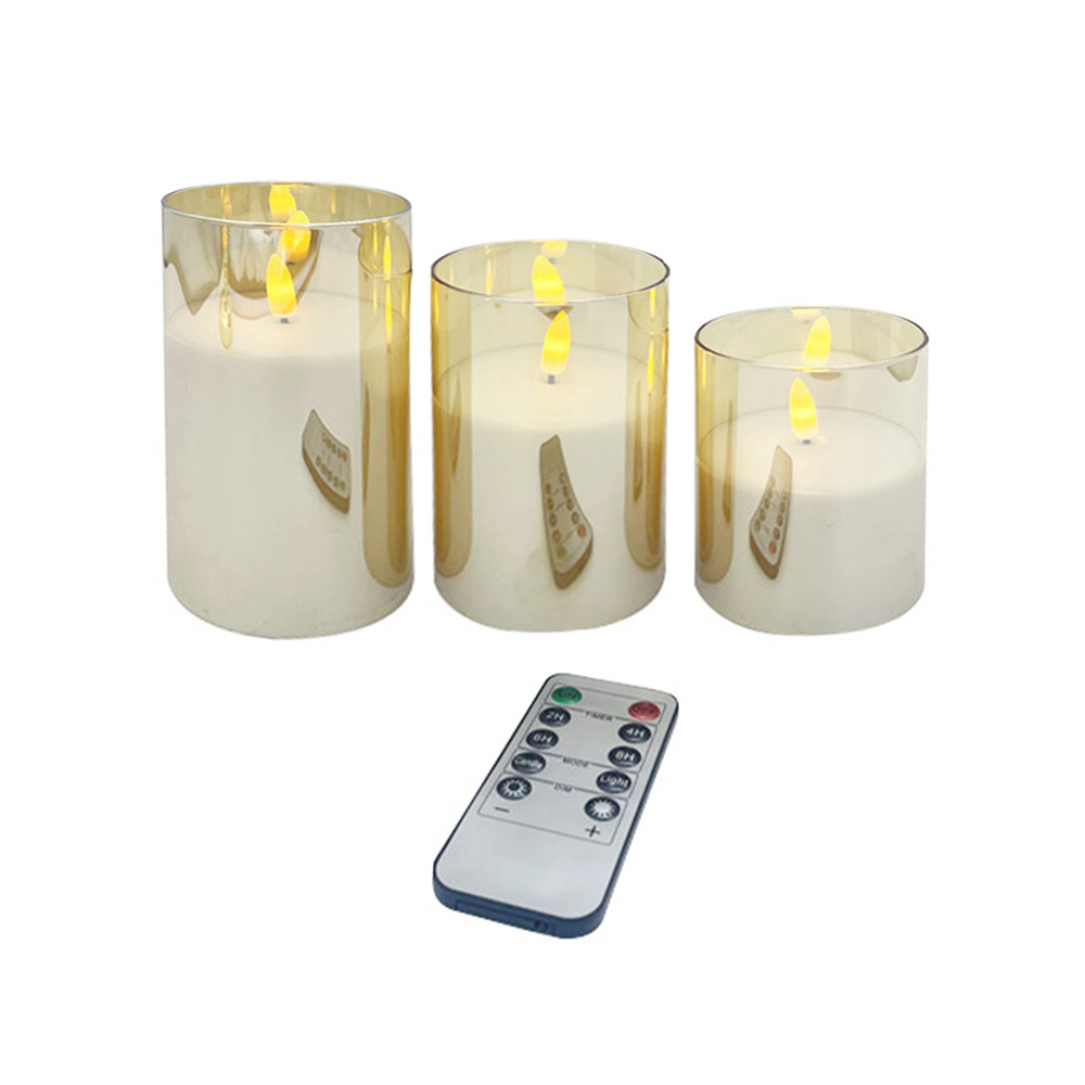 Golden Glass vacille de bougie de pilier LED sans voleur